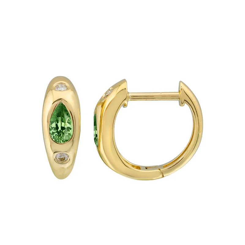 diamond halo engagement ring 14K Yellow Gold Diamond + Emerald Huggie Earrings