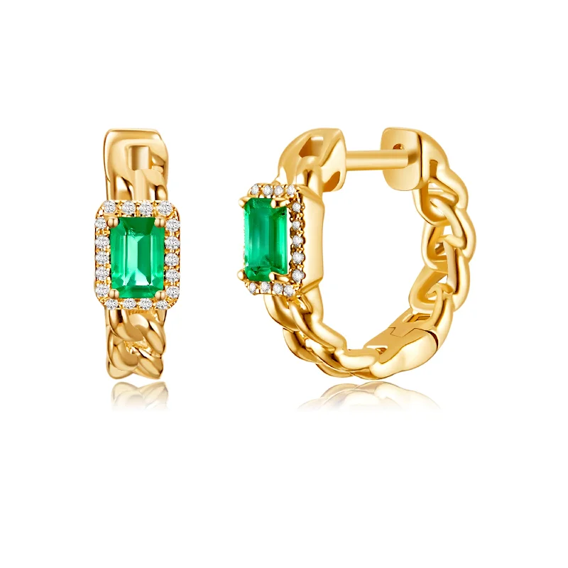opal and gold earrings 14K Yellow Gold Diamond + Emerald Link Huggie Earrings