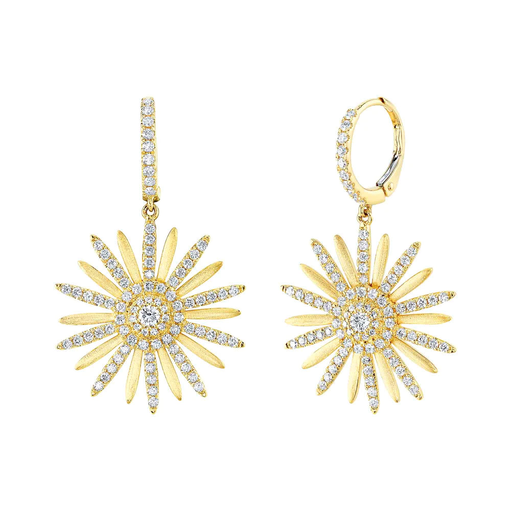 men’s engraved stainless steel bracelet 14K Yellow Gold Diamond Flower Earrings