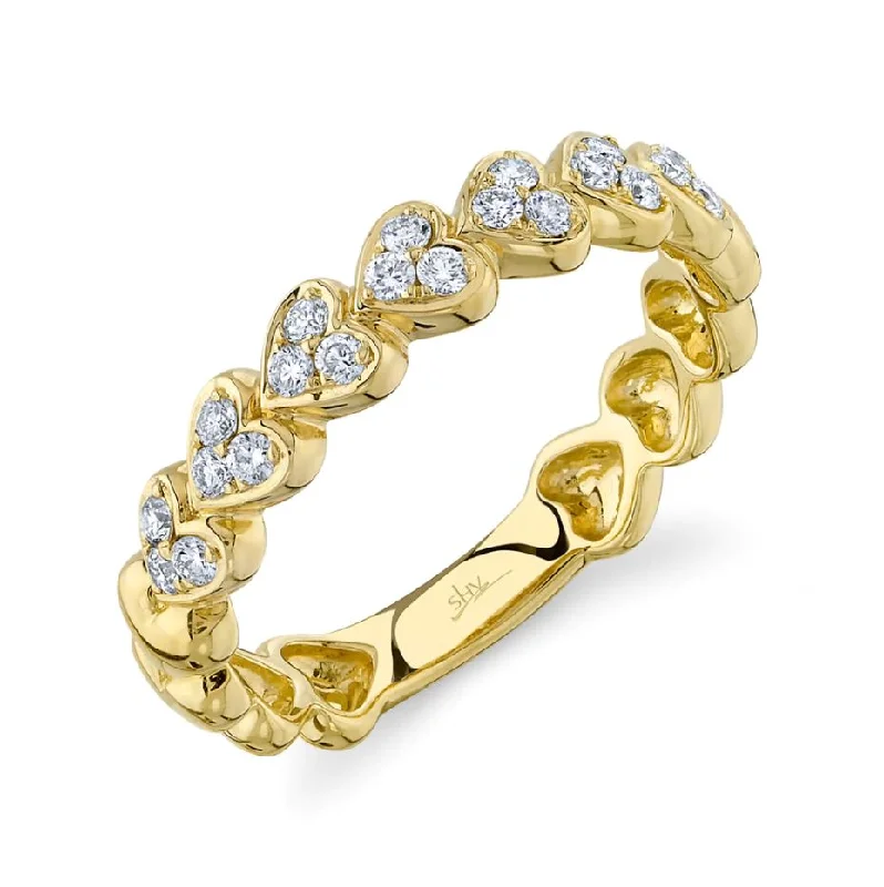 vintage flower brooch pin 14k Yellow Gold Diamond Heart Band