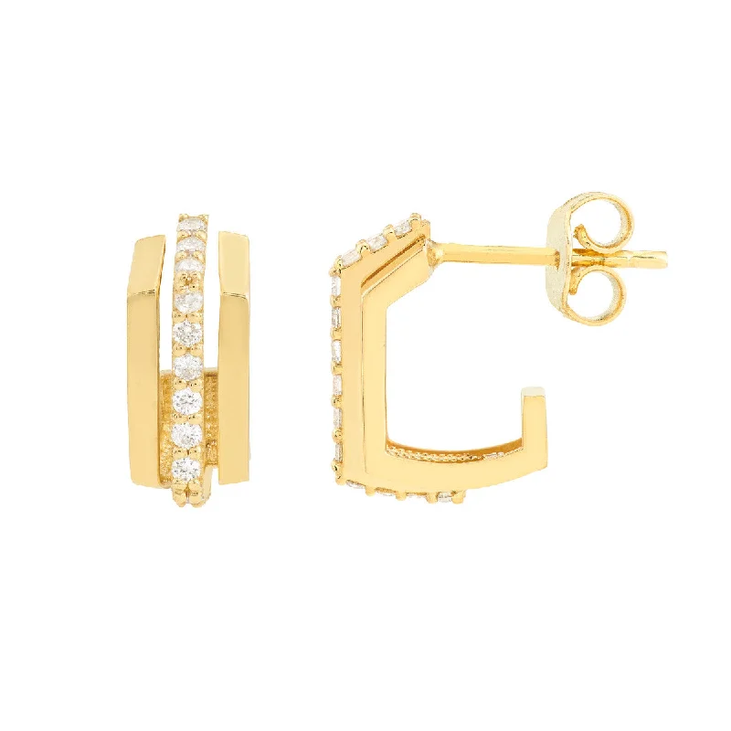sterling silver herringbone chain 14K Yellow Gold Diamond J Hoops Earrings