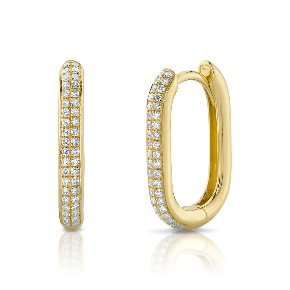 emerald cut diamond wedding ring 14K Yellow Gold Diamond Oblong Hoop Earrings