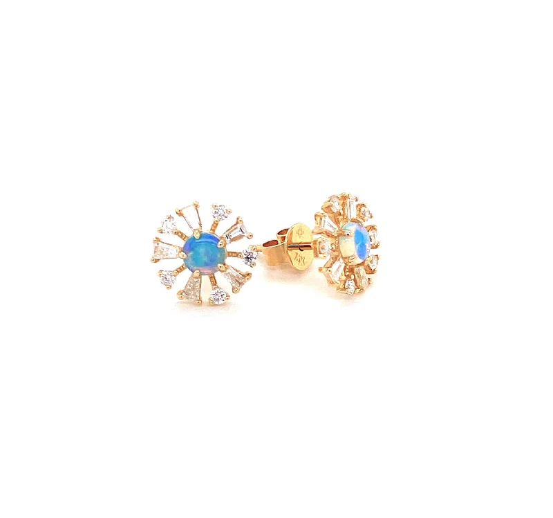 unique promise ring for girlfriend 14K Yellow Gold Diamond +Opal Starburst Earrings