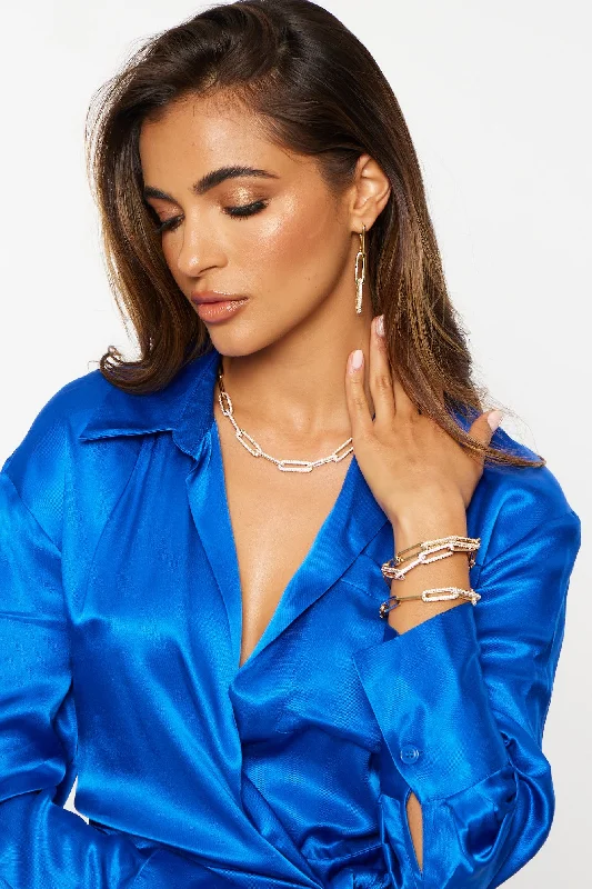 unique gemstone necklace handmade 14K Yellow Gold Diamond Paperclip Earrings