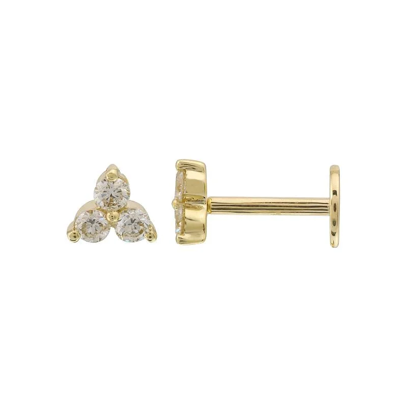 personalized engraved locket 14k Yellow Gold Diamond Trio Flat Back Earrings