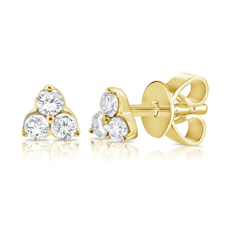 personalized couples ring engraved 14K Yellow Gold Diamond Trio Stud Earrings