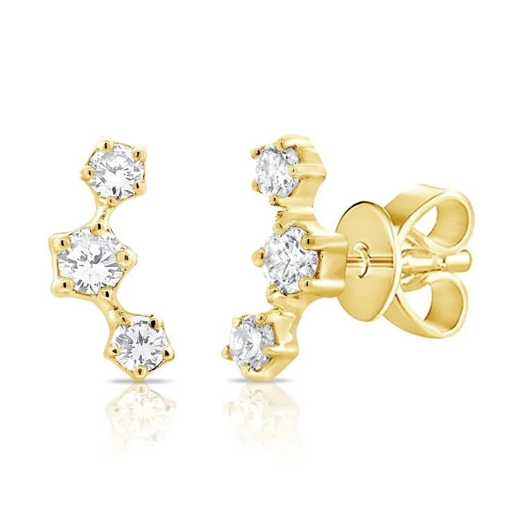 gold-plated chain necklace with charms 14K Yellow Gold Diamond Triple Ear Climber