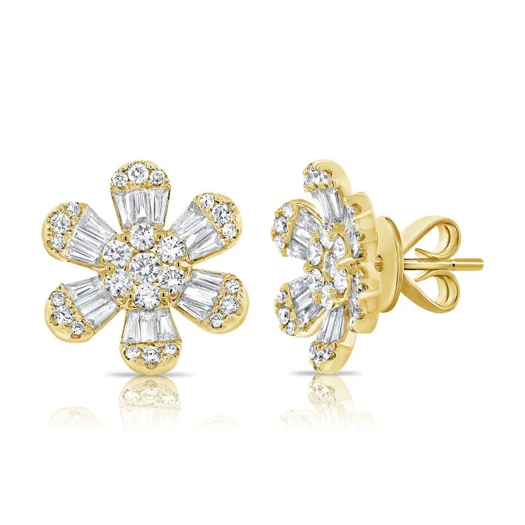 fine silver herringbone necklace 14K Yellow Gold Extra Large Flower Earrings