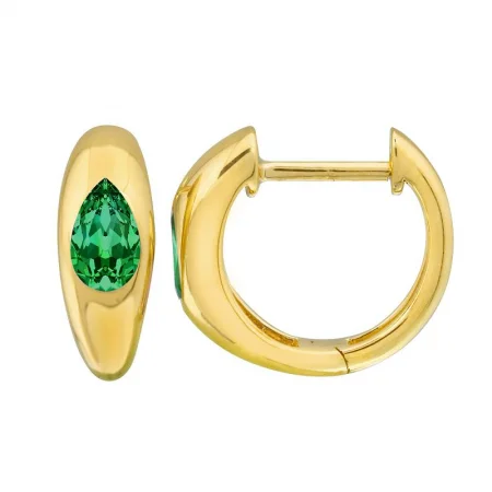 emerald gemstone earrings 14k Yellow Gold Inlay Pear Shaped Emerald Earrings