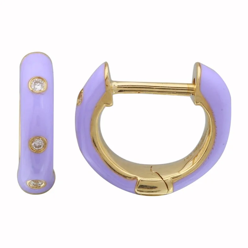 thin silver chain necklace 14k Yellow Gold Lavender Enamel & Diamond Huggie Earrings