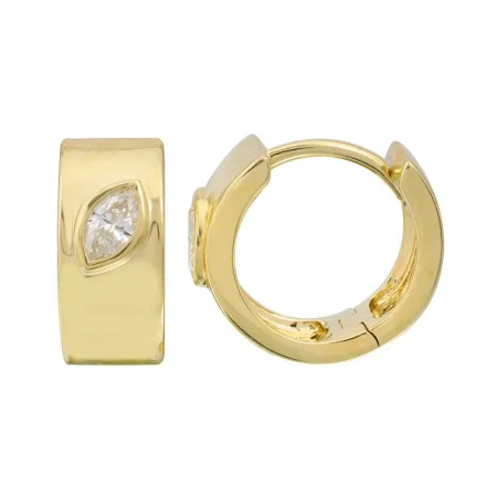 gold engagement ring vintage 14k Yellow Gold Marquise Diamond Bezel Set Huggie Earrings