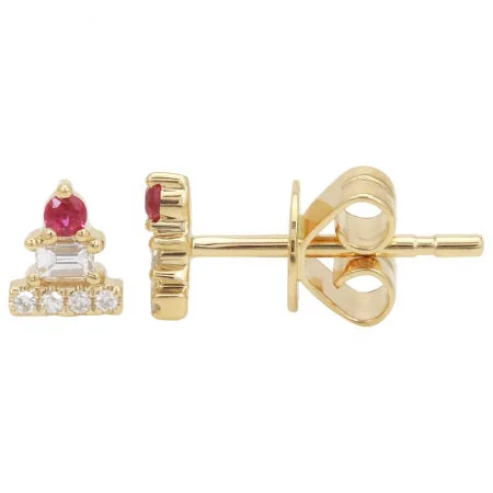vintage marcasite brooch floral 14k Yellow Gold Mini Ruby Earrings