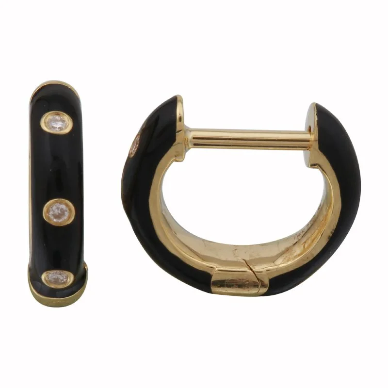 minimalist stacking rings set 14k Yellow Gold Mint Enamel & Diamond Huggie Earrings