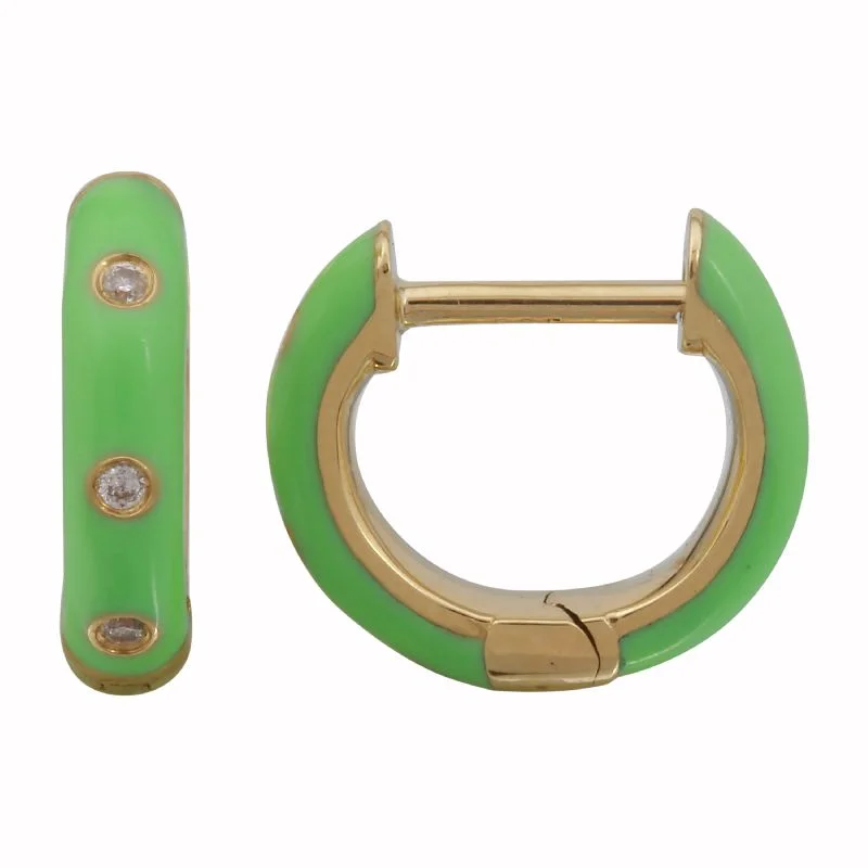 infinity necklace with birthstones 14k Yellow Gold Mint Enamel & Diamond Huggie Earrings
