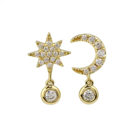 colorful gemstone engagement ring 14k Yellow Gold Moon & Star Diamond Stud Earrings