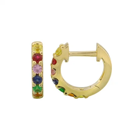 vintage diamond drop necklace 14K Yellow Gold Multicolor Huggie Earrings