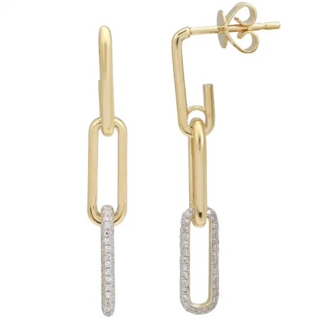 pearl stud earrings classic 14k Yellow Gold Paperclip Diamond Earrings