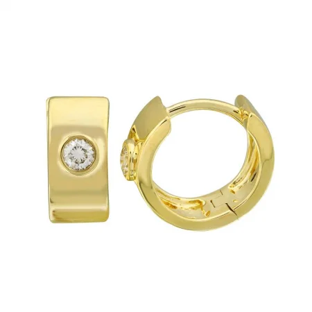 minimalist infinity ring 14k Yellow Gold Round Diamond Bezel Set Huggie Earrings