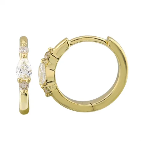 handcrafted gold stud earrings 14k Yellow Gold Round & Pear Shape Diamond Huggie Earrings