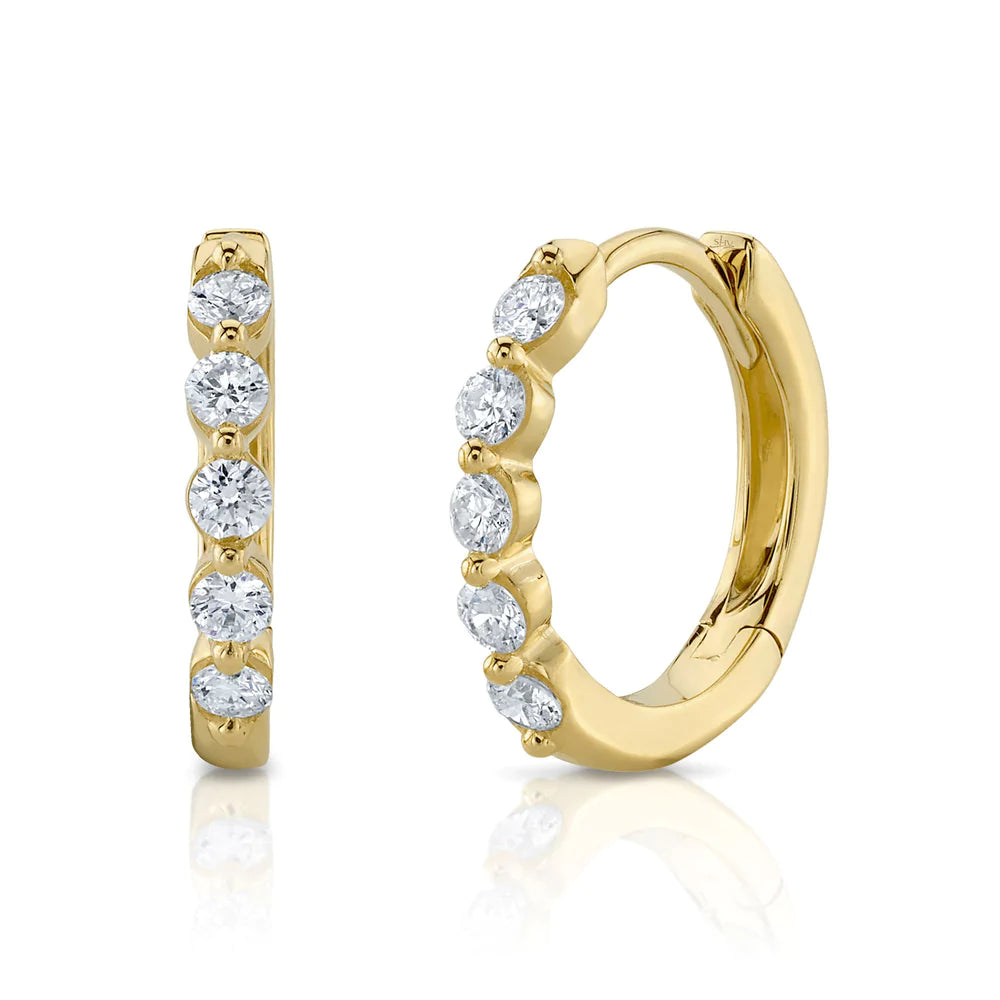 delicate angel wings necklace 14K Yellow Gold Single Prong Diamond Huggie Earrings