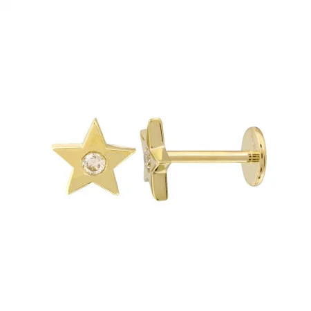 dainty gold chain earrings 14K Yellow Gold Stars Diamond Flat Back Earrings