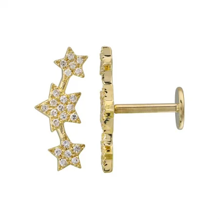 vintage diamond brooch 14K Yellow Gold Stars Diamond Flat Back Earrings