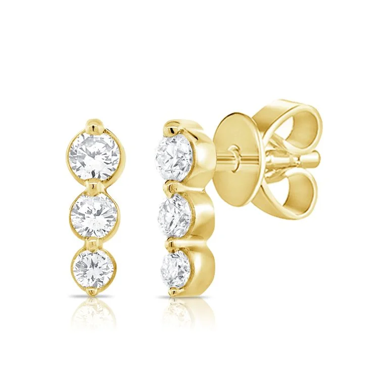 custom silver charm bracelet 14K Yellow Gold Triple Diamond Bar Earrings