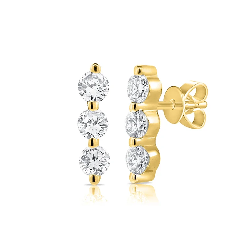 freshwater pearl drop earrings 14K Yellow Gold Triple Diamond Bar Earrings