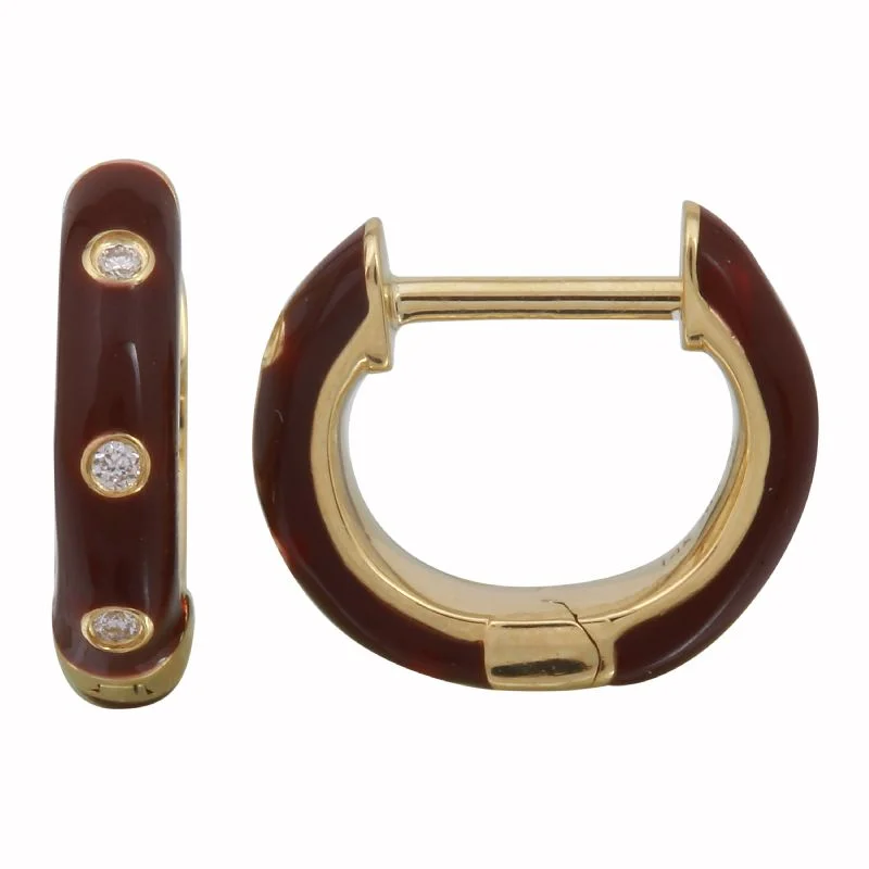 thin gold wedding band women 14k Yellow Gold Vamp Enamel & Diamond Huggie Earrings