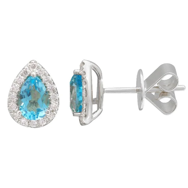 round cut diamond engagement ring 14k WhiteLondon Blue Topaz  & Diamond Pear Gemstone Earrings