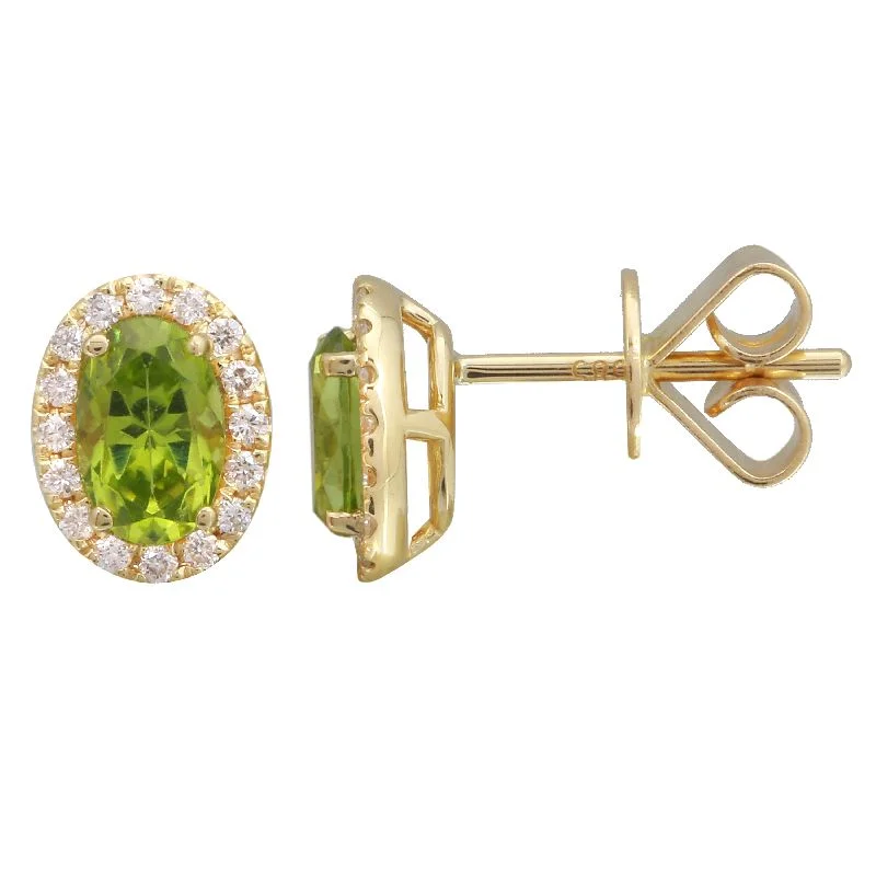 tiny opal stud earrings 14k Yellow Peridot & Diamond Oval Gemstone Earrings