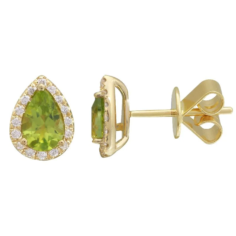 handmade raw stone engagement ring 14k Yellow Peridot & Diamond Pear Gemstone Earrings