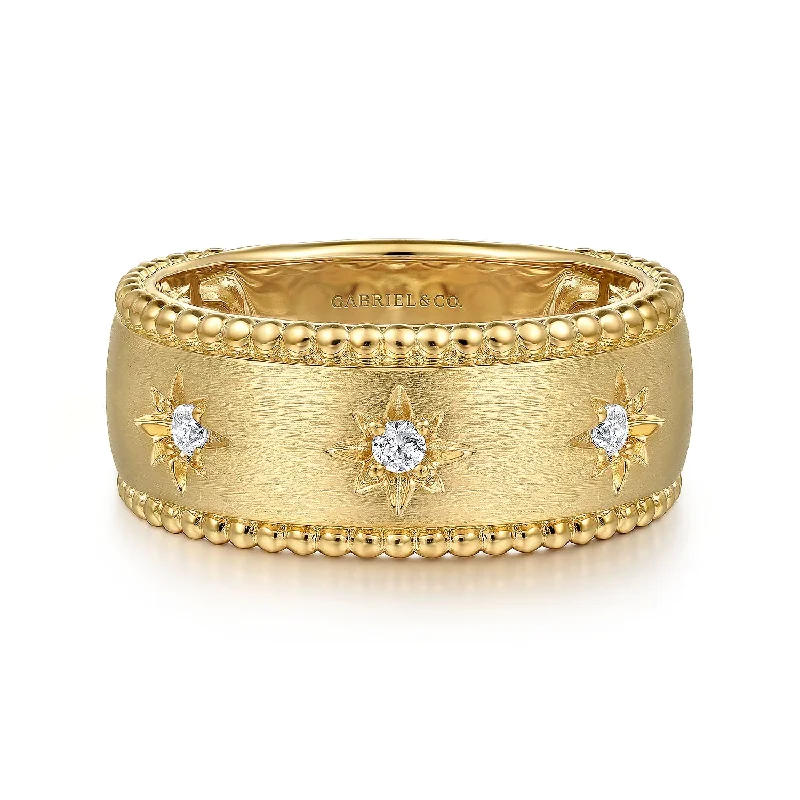 petite diamond promise ring 14K Yellow Wide Band Natural Diamond Ring Size 6.5