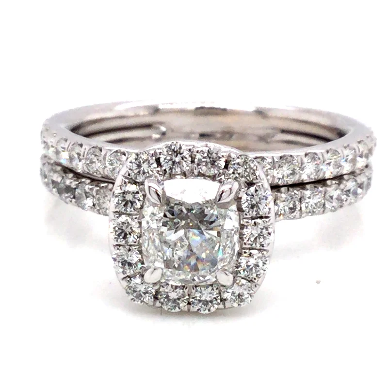 unique tribal silver ring 18K White Cushion Natural Diamond Halo Engagement Ring