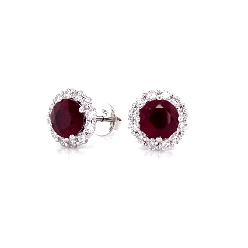 handcrafted turquoise necklace 18K White Gold Diamond Halo + Ruby Stud Earrings