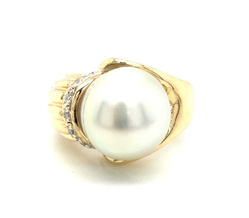 unique silver branch ring 18K Yellow Contemporary Fresh Water Pearl and Natural Diamond Ring Size 6