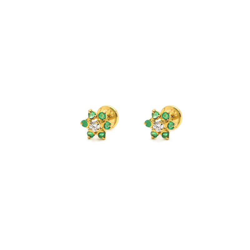 simple crystal pendant necklace 18K Yellow Gold Emerald and CZ Flower Children's Earrings simple crystal pendant necklace 18K Yellow Gold Emerald and CZ Flower Children's Earrings