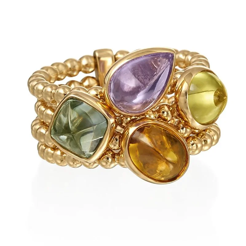 Celtic knot wedding band 18K Yellow Gold Multi Color Sapphire Stackable Ring