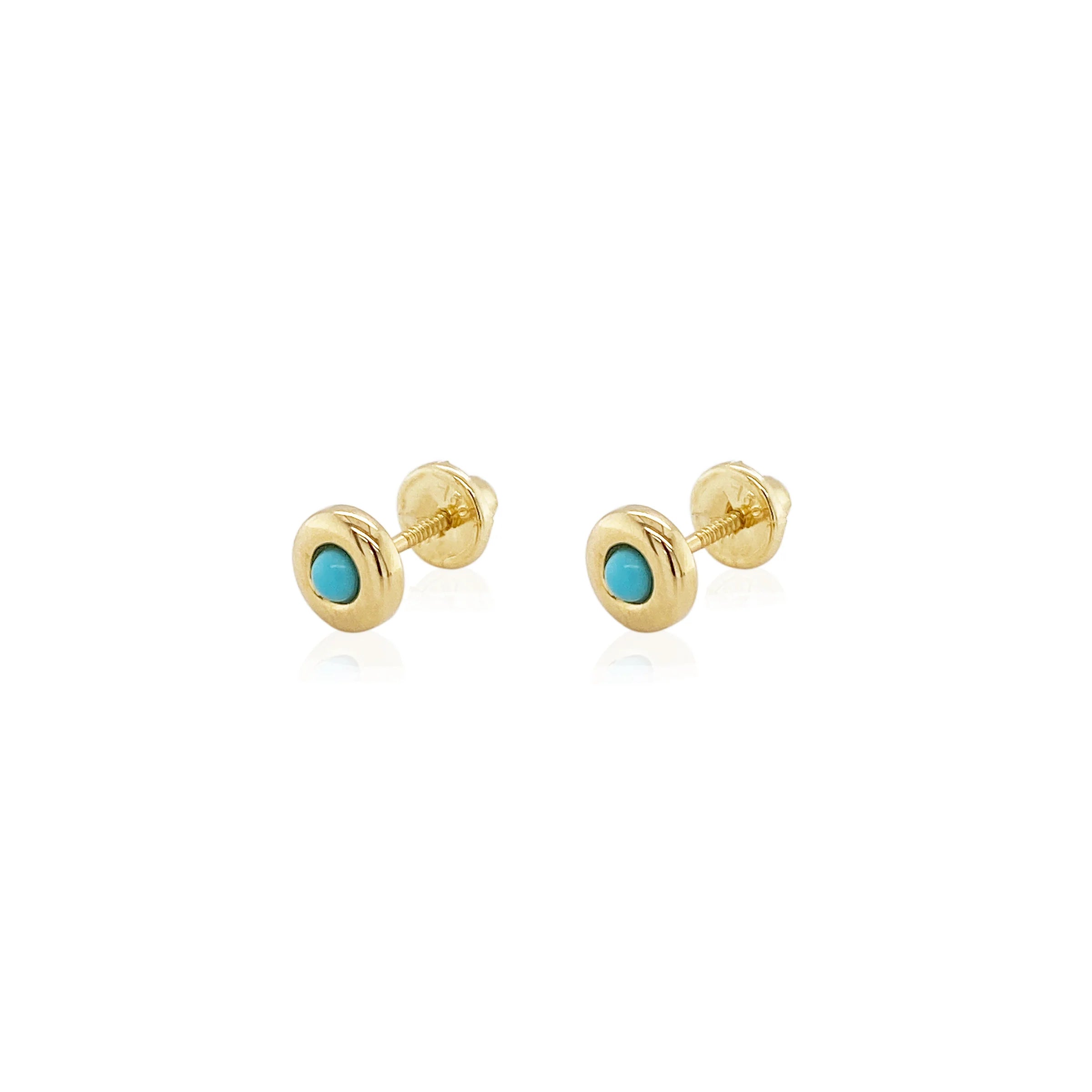 minimalist cubic zirconia earrings 18K Yellow Gold Turquoise Bezel Children's Earrings minimalist cubic zirconia earrings 18K Yellow Gold Turquoise Bezel Children's Earrings