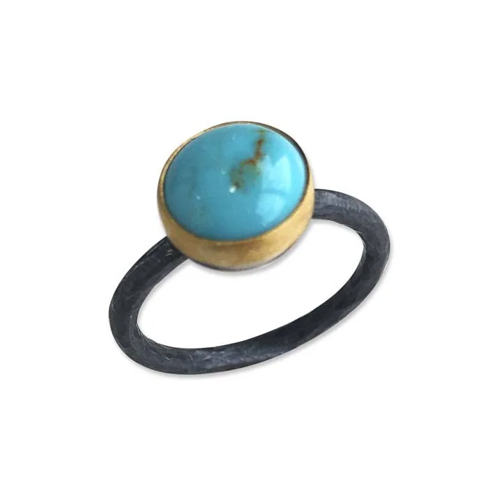 14k gold nose ring hoop Lika Behar "Katya" Round Kingman Turquoise Ring in 24K Yellow Gold and Oxidized Sterling Silver 14k gold nose ring hoop Lika Behar "Katya" Round Kingman Turquoise Ring in 24K Yellow Gold and Oxidized Sterling Silver