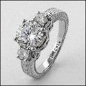 handmade macrame bracelet for men 3 Stone Cubic Zirconia Ring 1.5 Round Center .25 Round  Sides Engraved Shank 14k White Gold