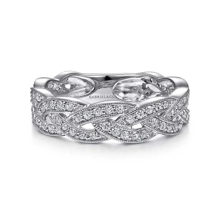 rose quartz bracelet healing Gabriel & Co. Braided Diamond Stackable Ring in 14K White Gold