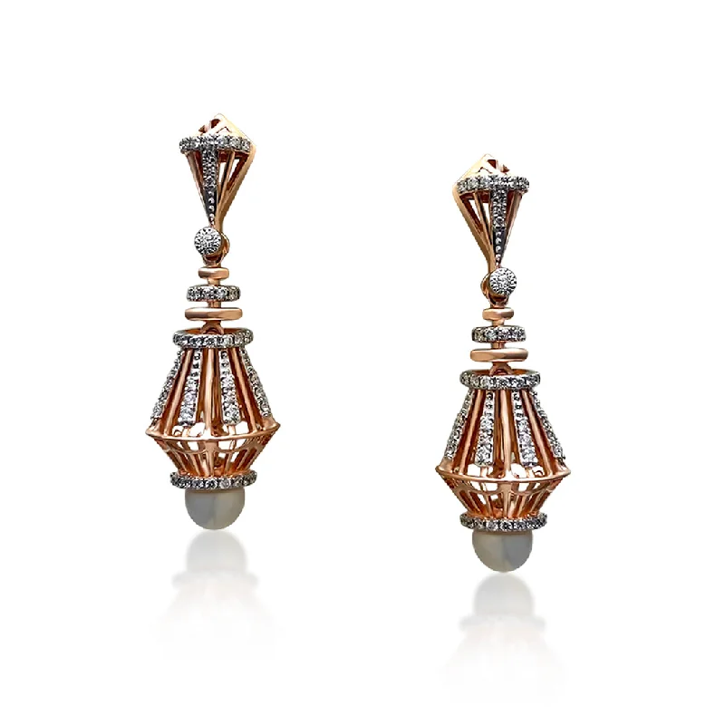 dainty gemstone drop earrings Chic 18K Rose Gold + Diamond Hanging Earrings