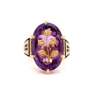 delicate gold band ring AMETHYST AND DIAMOND RING