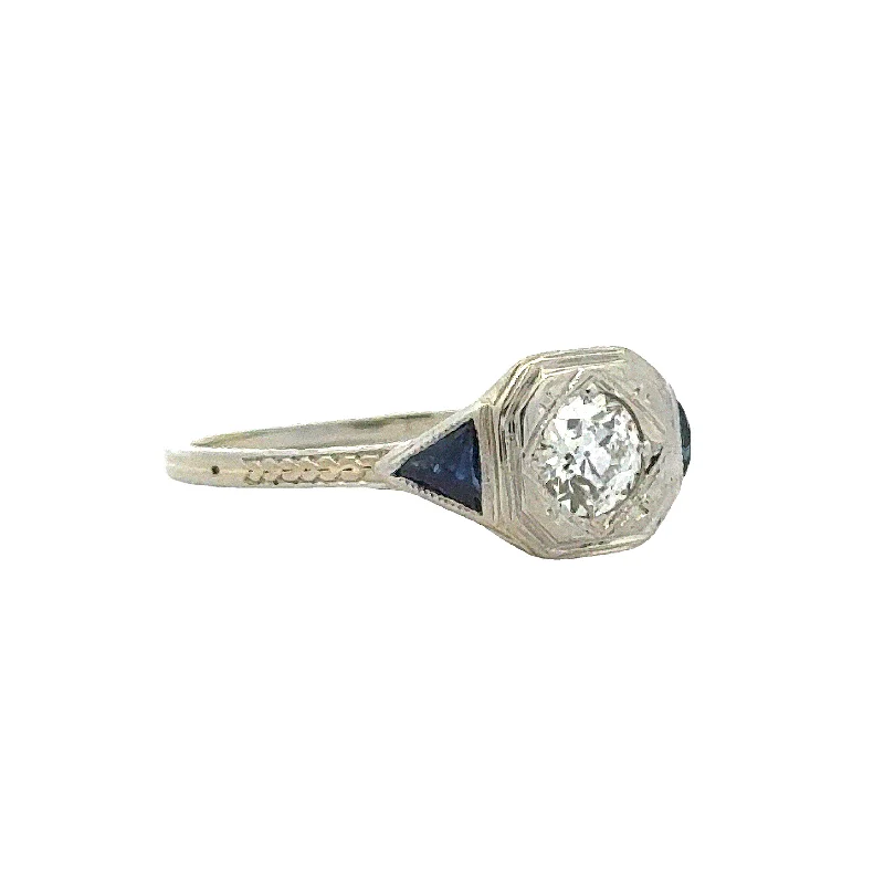 simple engraved wedding ring Antique Diamond Sapphire Ring