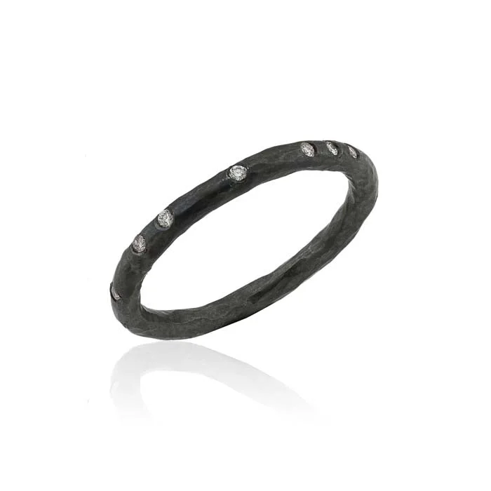 hexagon-shaped engagement ring unique Lika Behar Hammered Band with Diamonds in Oxidized Sterling Silver hexagon-shaped engagement ring unique Lika Behar Hammered Band with Diamonds in Oxidized Sterling Silver