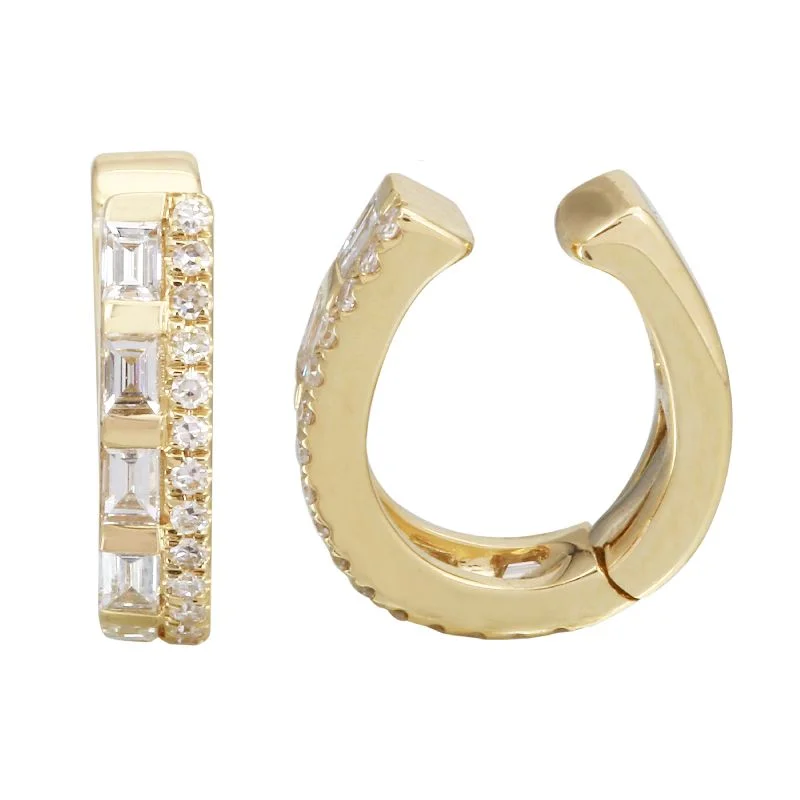 rose gold snake chain bracelet 14K Yellow Gold Baguette + Round Diamond Ear Cuff