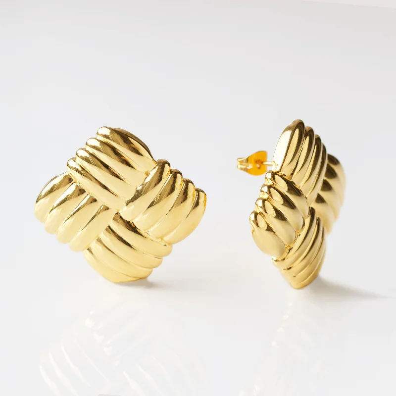 classic gold cuff bracelet Basket Weave Statement Stud Earrings