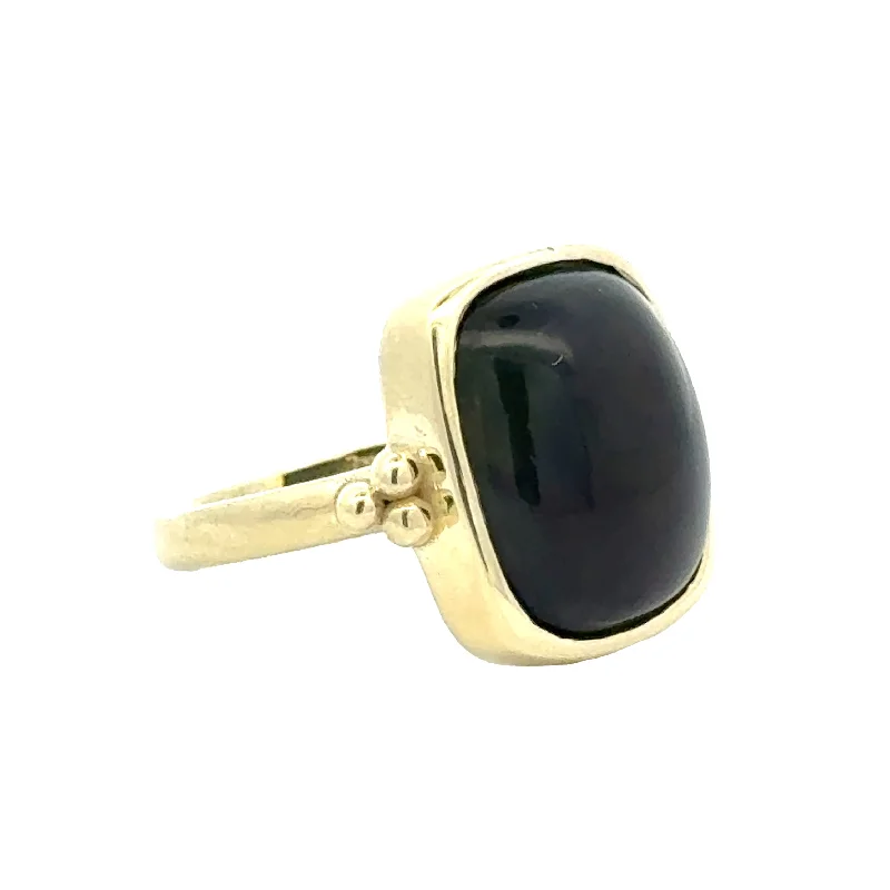 boho gold leaf ring Black Opal Ring