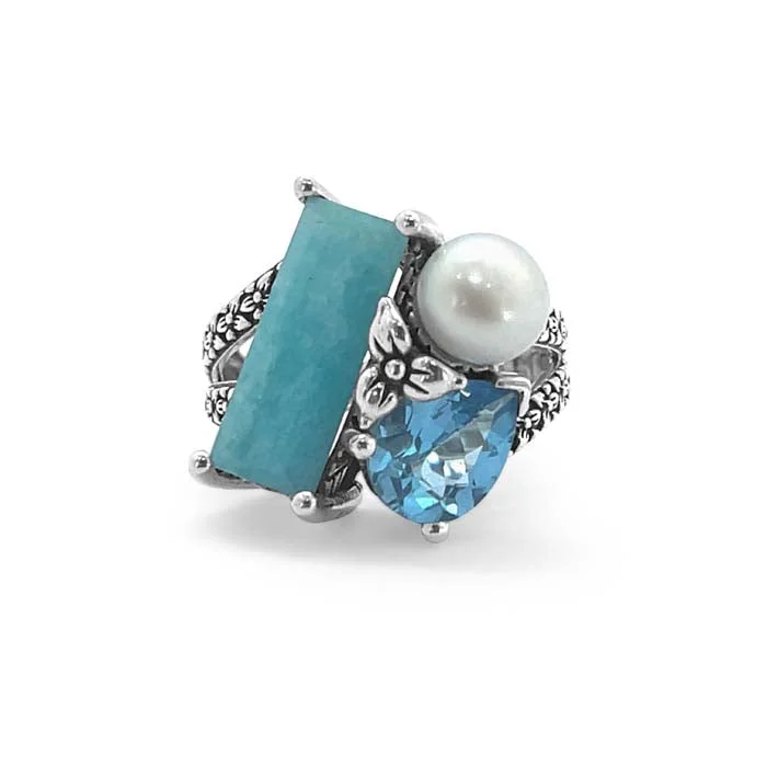 braided wedding ring men Stephen Dweck RockRageous Amazonite, Swiss Blue Topaz, and White Pearl Ring in Sterling Silver braided wedding ring men Stephen Dweck RockRageous Amazonite, Swiss Blue Topaz, and White Pearl Ring in Sterling Silver